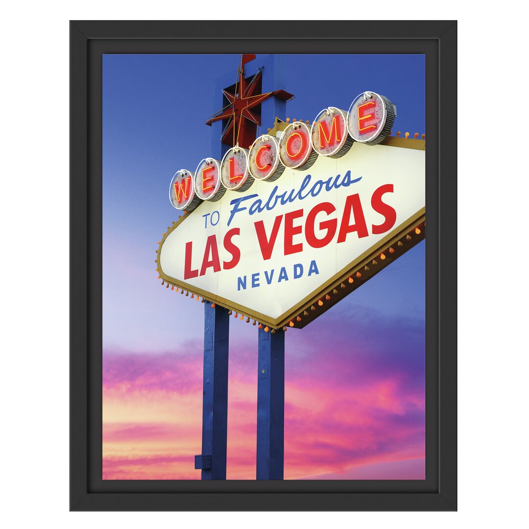 Gerahmtes Wandbild Las Vegas Schild in der Dämmerung