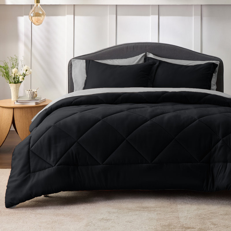 Best Seller Bedsure Comforter Set Reversible Bedding for All Seasons-89GSM, Twin Comforter + 2 Additional Pieces, Black