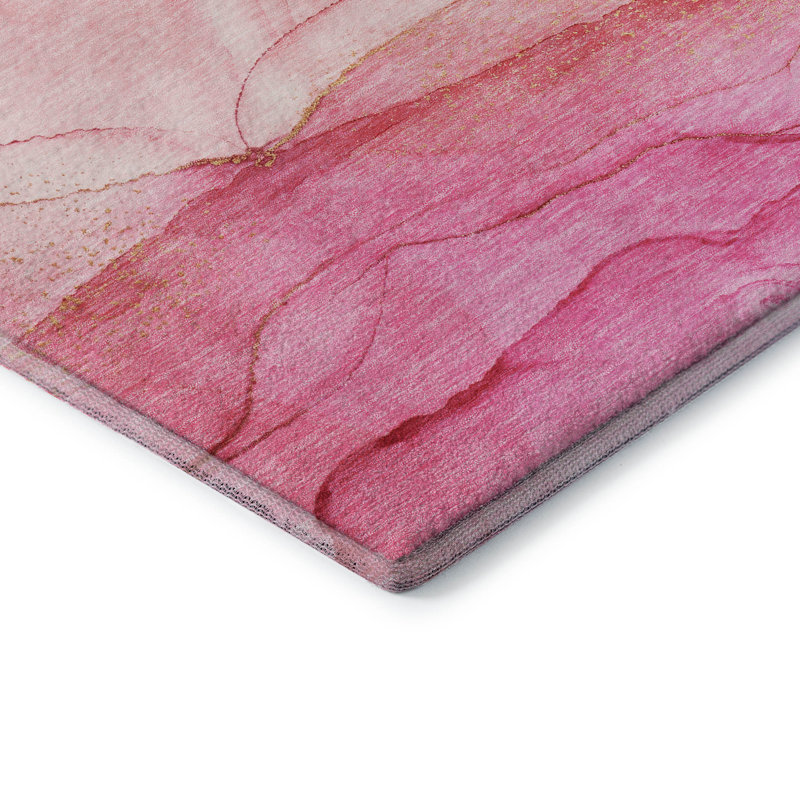 Tapis rose Cerrito AMF507 lavable à la machine de qualité supérieure, Rectangle 9 pi x 12 pi