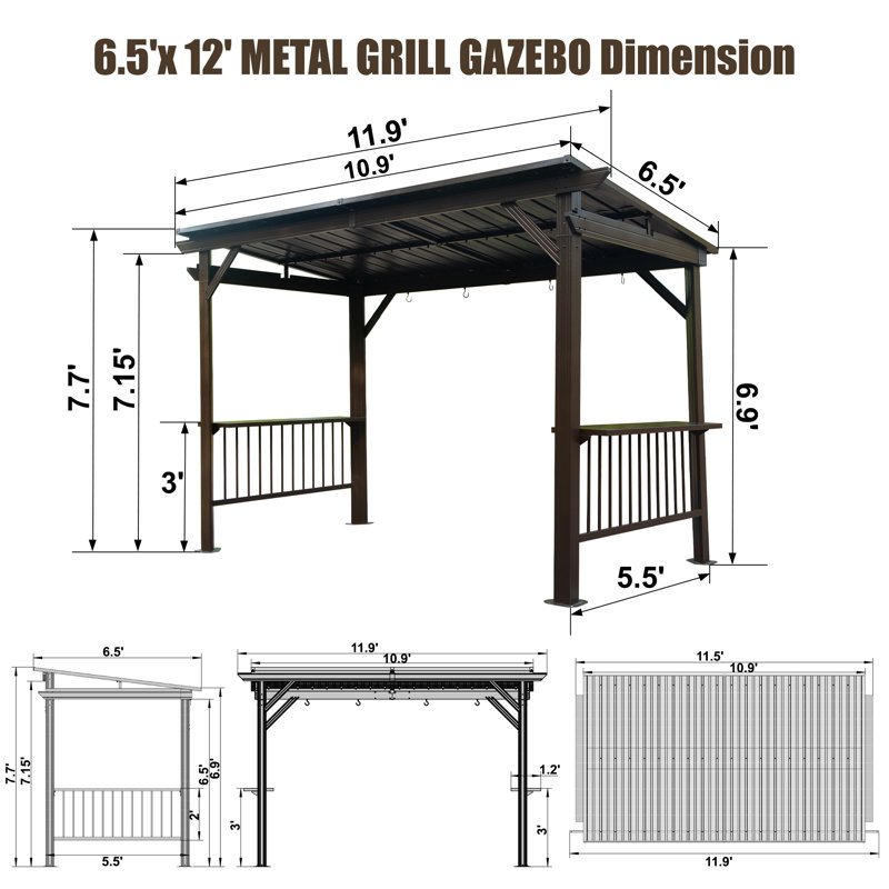 Pavillon de jardin 6,5 x 12 pi, Brun