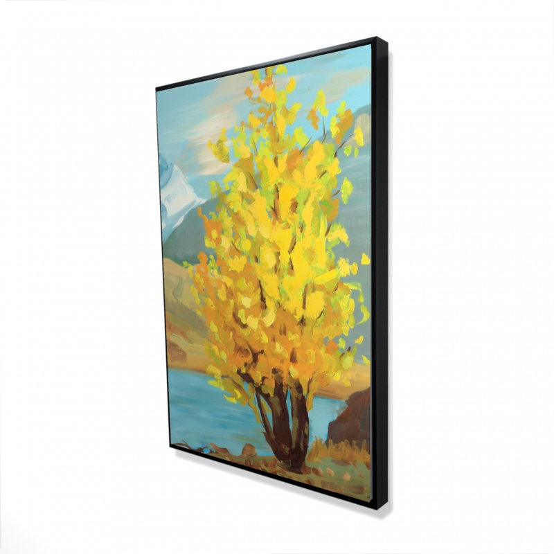 Yellow tree and reflection - Scenic framed canvas decor