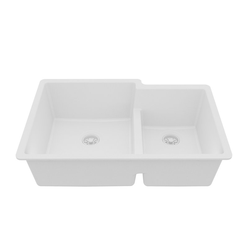 Karran Quartz 32'' X 21-1/4'' 60/40 Double Bowl Undermount Kitchen Sink, White