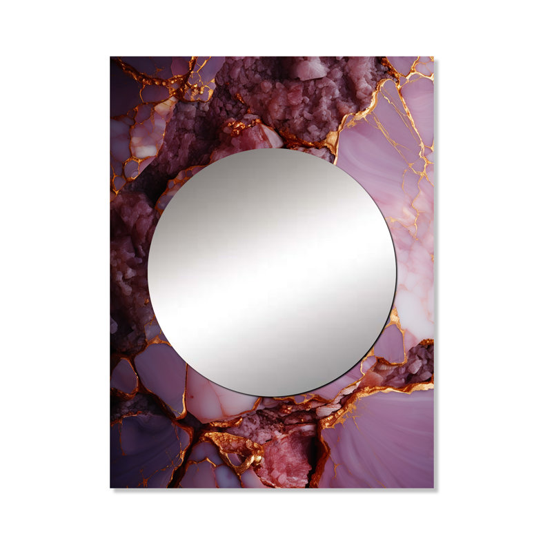Rose et or agate de marbre rivière I - miroir mural abstrait unique, miroir doré, impression sur métal, 40 po x 30 po