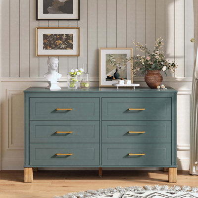 6-Drawer Double Dresser, Modern Wooden Storage Cabinet With Metal Handles & Solid Wood Legs by George Oliver