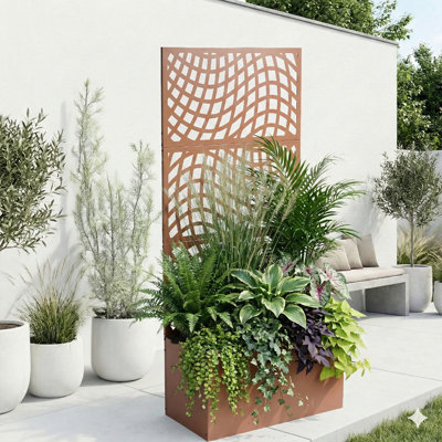 Lit de jardin surélevé en métal de 70 pouces de haut avec treillis intégré, jardinière surélevée avec trous de drainage pour plantes grimpantes, légumes et fleurs