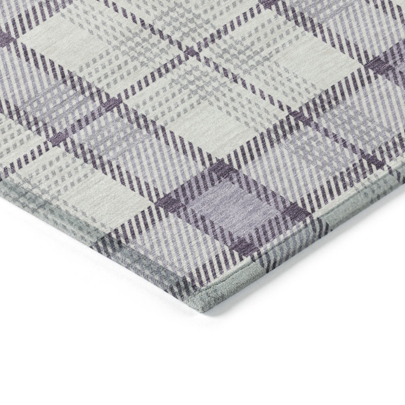 Lavender Plaid Washable Synthetic Indoor/Outdoor Rug