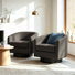 Fauteuil demi-tonneau pivotant en chenille brun clair avec base en bois massif Applewold