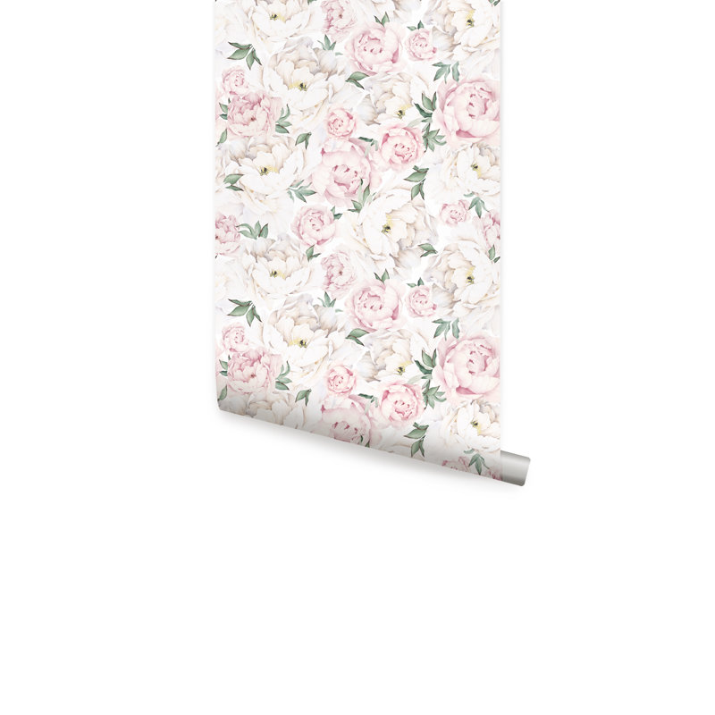 Papier peint adhésif à petites pivoines, Rose