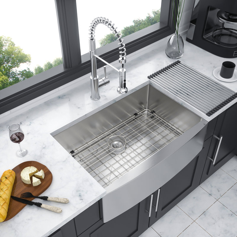 Évier de cuisine de ferme de 30 pouces - Lavabo de cuisine à cuve simple en acier inoxydable, Acier Inoxydable