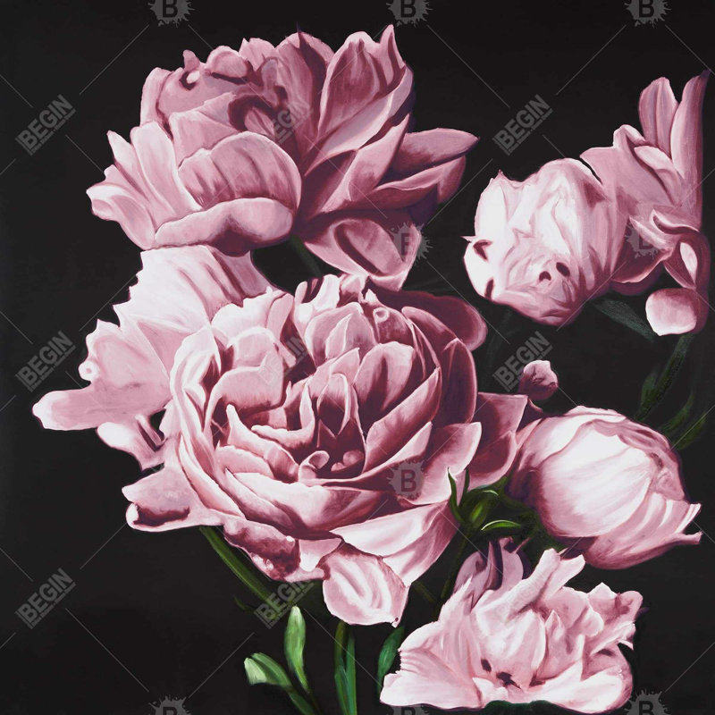 Pink peonies - 18"x18" Throw pillow cover - Poly twill - Print on demand, Black/Pink
