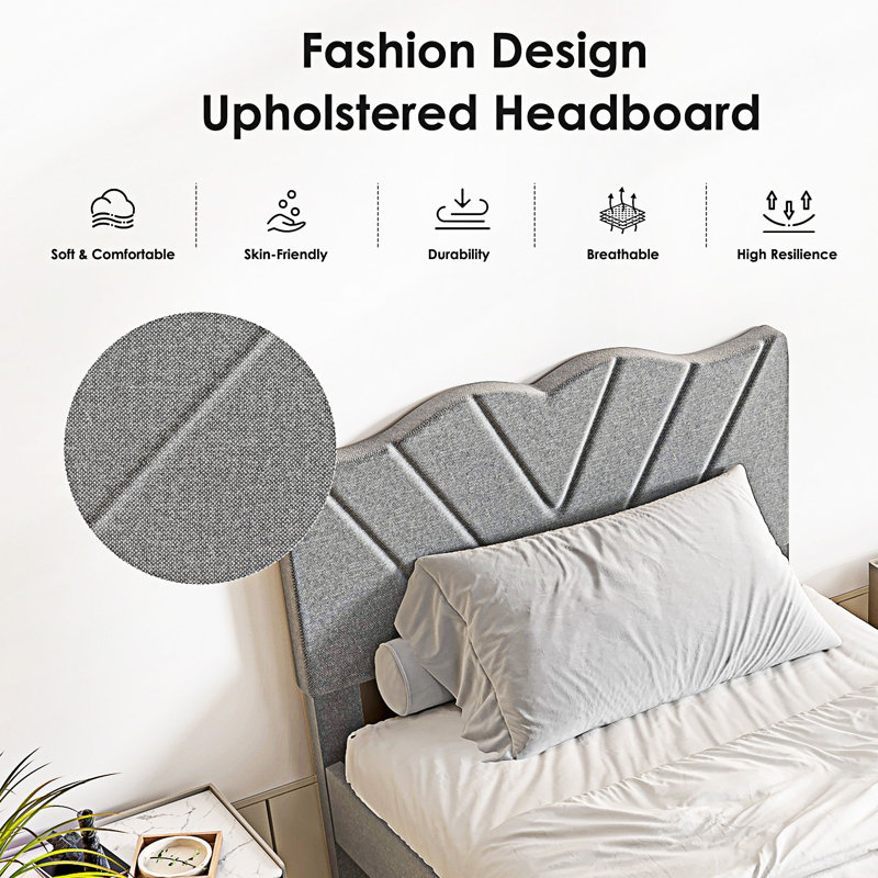 Upholstered Platm Bed, Twin