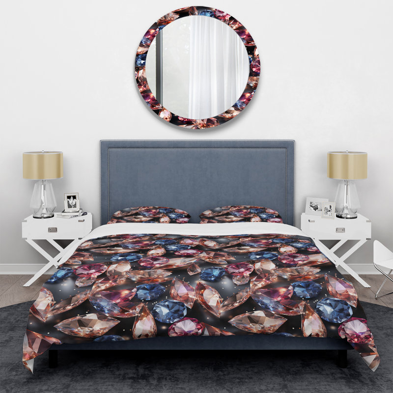 Ensemble de housse de couette mauve et dorée Glamour Opulence, Housse de couette pour très grand lit et 2 très