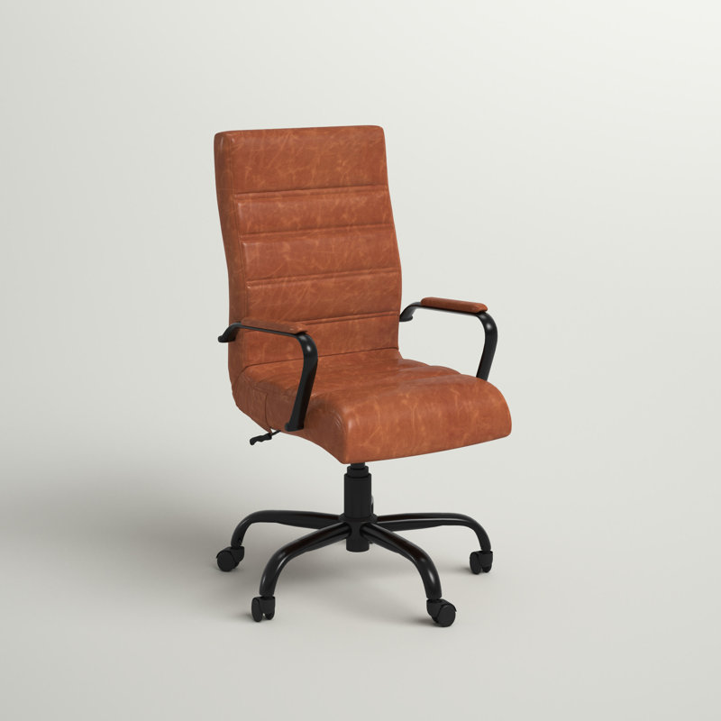  Ergonomic Upholstered High-Back Swivel Office Chair, Black, Brown Faux Leather