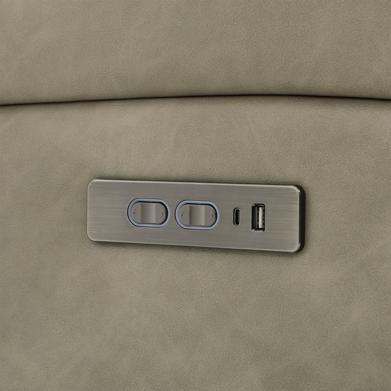 Browdy Faux Leather Power Reclining Home Theater Seating, Gray Faux Leather