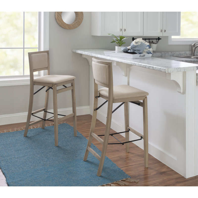 Phaedra Foldable Counter / Bar Stool with Upholstered Seat & Back, Bar Stool (30.75" Seat Height), Greywash Polyester