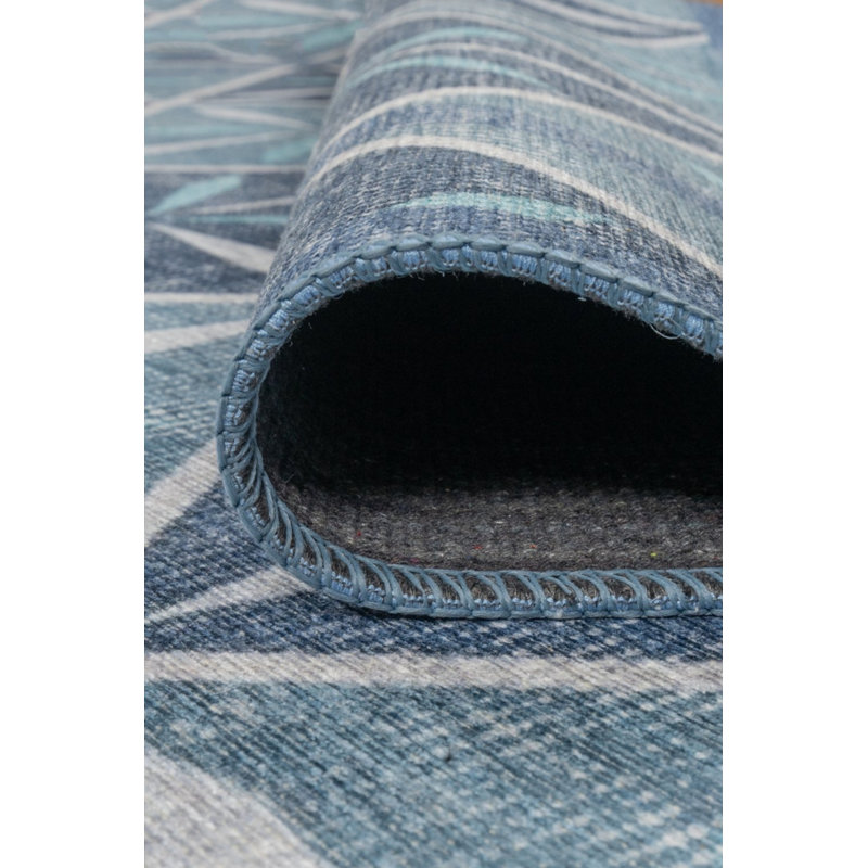 Heileman Blue Geometric Patterned Woven Based Modern Chenille Carpet, Rectangle 3'10" x 5'3"