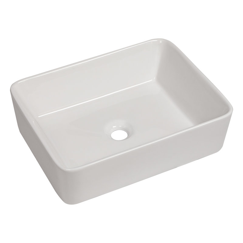 19" L x 14.5" W Rectangular Vessel Sink White Ceramic Modern Above Counter Bathroom Sinks
