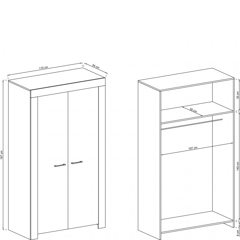 Florije 2 Door Wardrobe, Oak Riviera