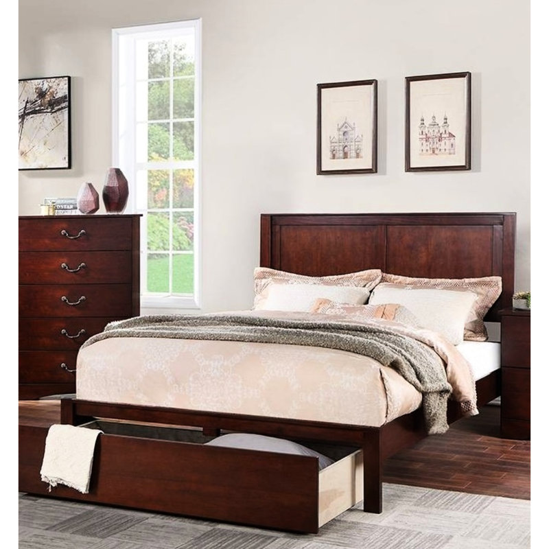King Size Rustic Bed, Two Panel Design, Rectangular Drawer, Antique Silver Finish Style Bed With Headboard, Shaped Plywood