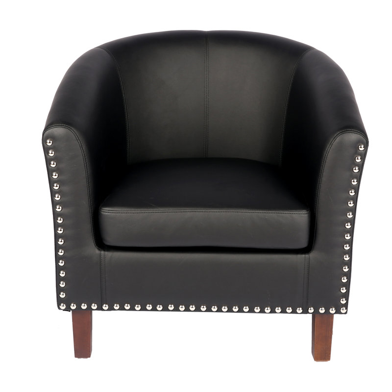 Faux Leather Barrel Chair, Black