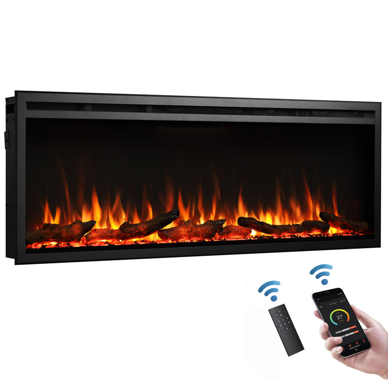 FLAMME Castello Slim Inset Electric Fireplace, Alexa Compatible, 1.8kW Heater, Remote, 16 Flame Colours, Logs & Crystals