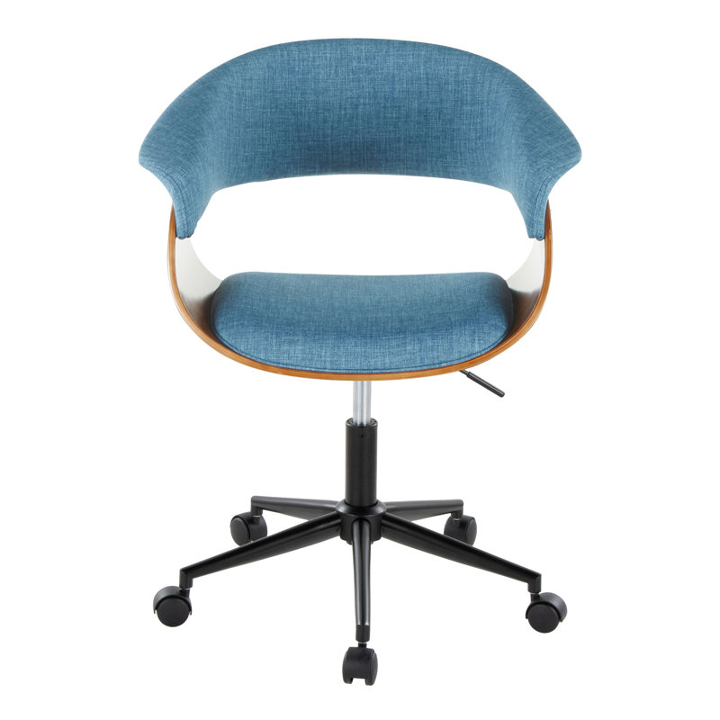 Ronita Task Chair, Blue, Black/Walnut Wood