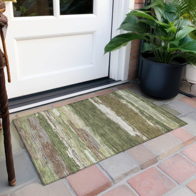 Machine Washable Indoor/Outdoor Christain ACN1284 Olive Rug