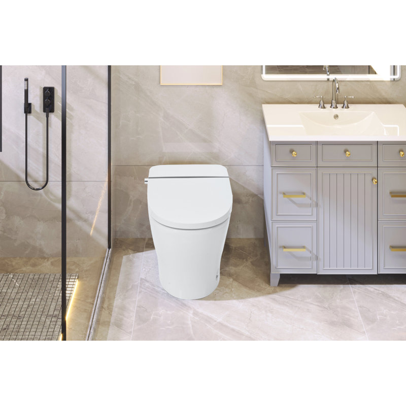 Smart Toilet Bidet Combo With Selfcleaning Nozzle,Upmarket Compact Dual Flush Toilet 1/1.28 GPF,Tank Less Toilet With Foot Sensor Flush,White Night Light,Knob Control,Power Outage Flushing,Soft Close