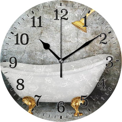 JUNZAN Silent Wall Clock For Bathroom Decorarion, Battery Powered No Ticking 10 Inch Round Small Plastic Horloge For Home, Living Room