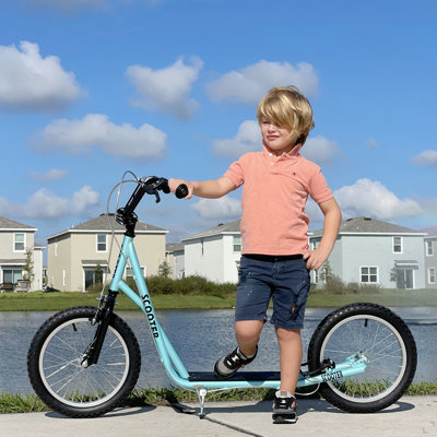Trottinette pour les enfants de 5 ans et plus avec guidon réglable 16 po à roues avant et arrière à deux freins gonflables