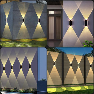 Paquet de 12 lumières de clôture à énergie solaire avec éclairage vers le haut et vers le bas, 3 lumières murales extérieures à mode DEL, étanche IP65