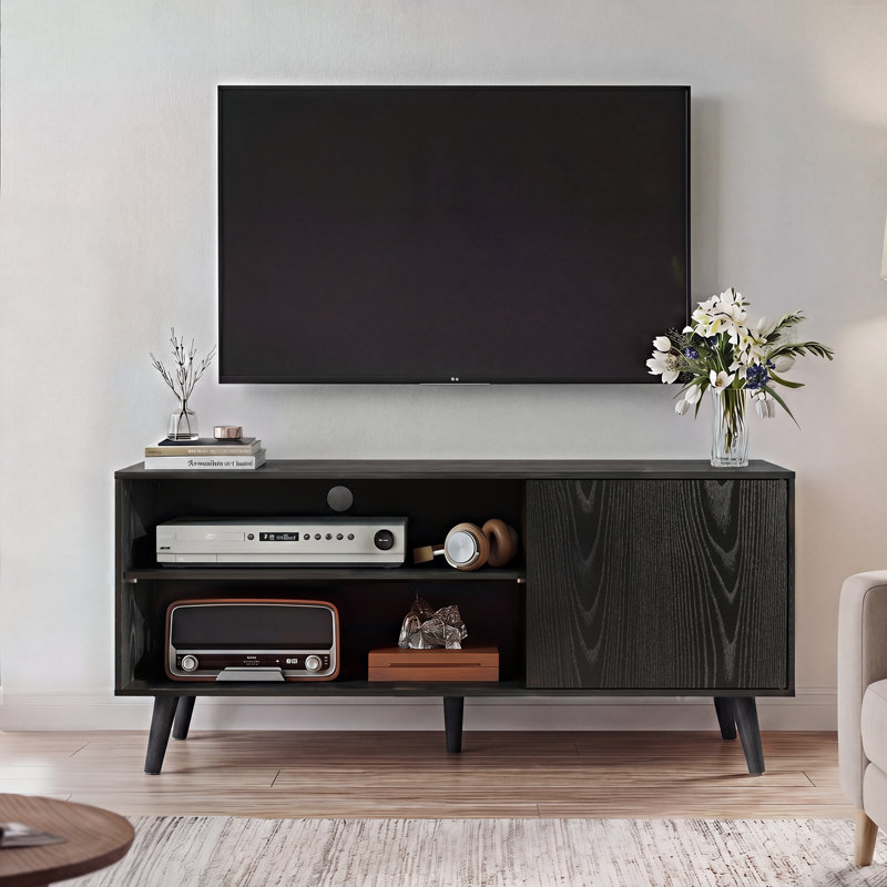 Mid-Century Modern TV Stand with Adjustable Shelves, Entertainment Center with Storage Cabinets, Wooden TV Console for Living Room and Bedroom