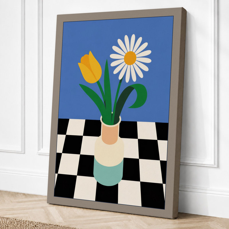 Florals in Bloom Modern 1 Piece Wrapped Canvas Wall Art, 18x12 - 45.7 x 30.5 cm, Taupe Border