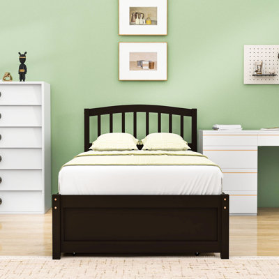 Lit plateforme simple en bois avec lit gigogne simple