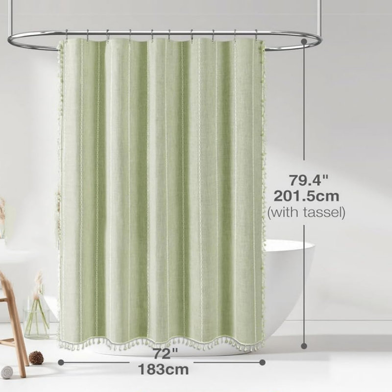 Sage Green 183 x 202 cm Drop Long Shower Curtain Striped Shower Curtains with 12 Plastic Hooks