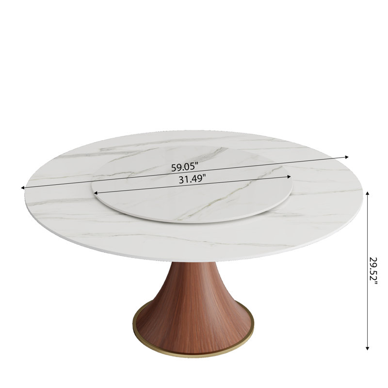 Wildon Turntable Round Sintered Stone Dining Table With Lazy Susan For 6-8 People, 29.52"H x 59.05"L x 59.05"W, White