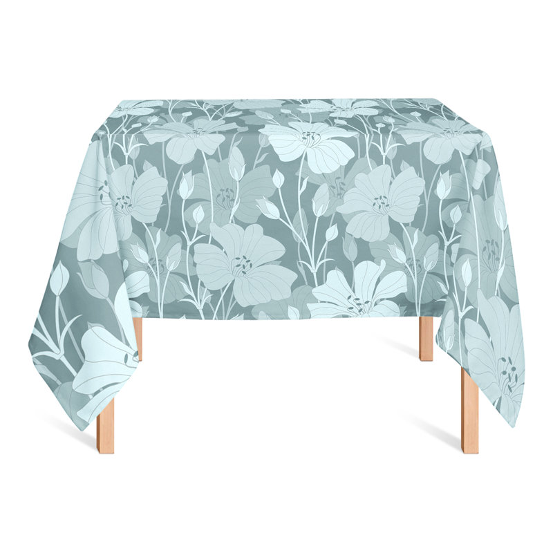 Floral Blooms Green 2 Tablecloth, Teal