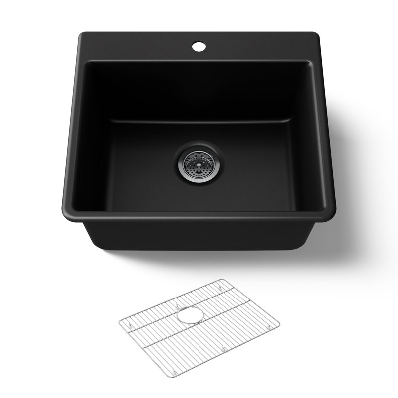 Kennon Neoroc 25" L x 22" W Undermount Kitchen Sink with Sink Grid, Matte Black