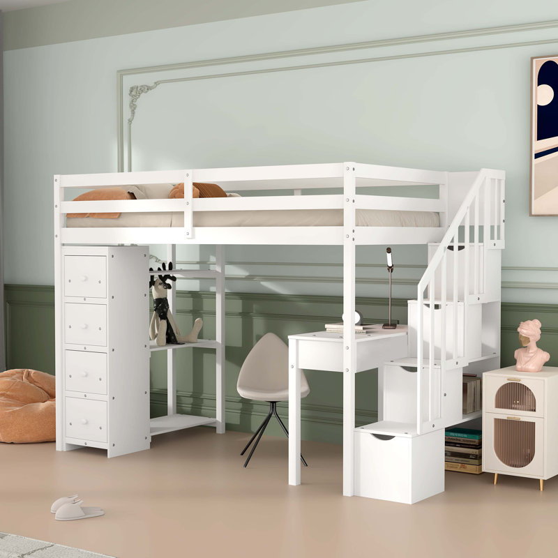 Lit mezzanine simple Putman avec bureau intégré, Blanc