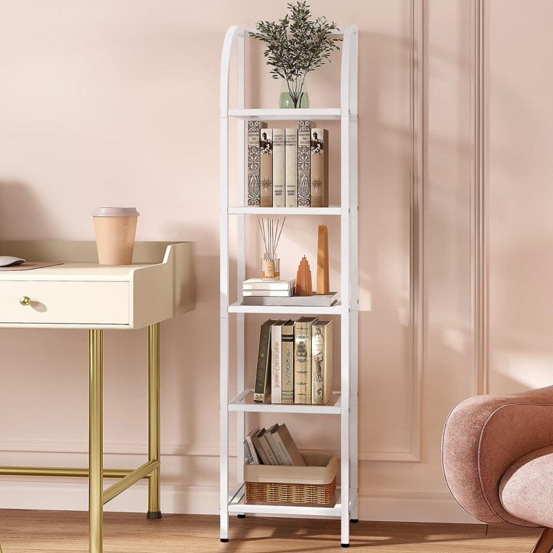 5-Tier Steel Arched Design Slim Bookshelf, White