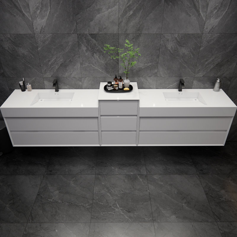 Albizu 114" Wall-Mounted Double Bathroom Vanity, White