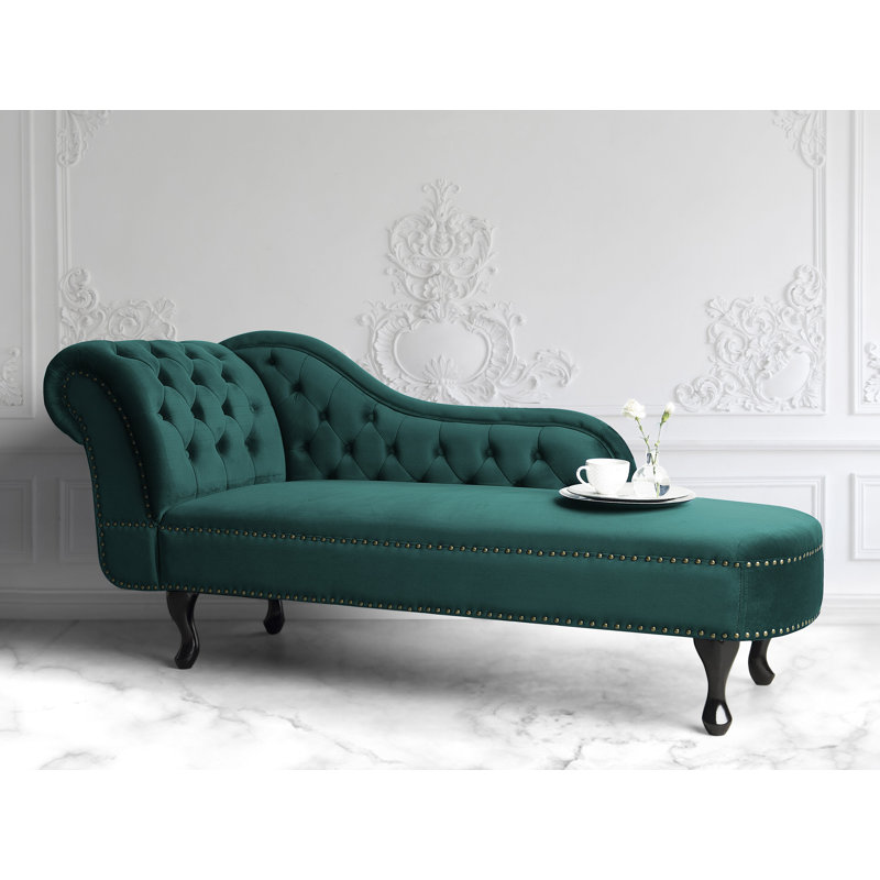 Jeb Velvet Chaise Lounge, Left Hand Facing, Emerald Green