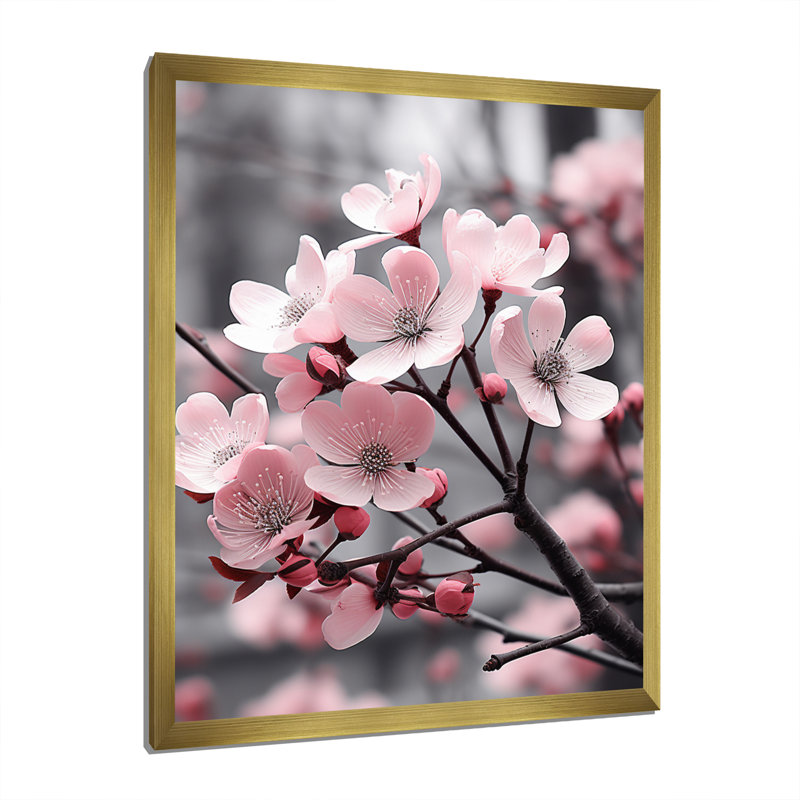 Champ photo rose et gris Dogwood, Encadrement doré, H 32 po x l 16 po x P 1 po