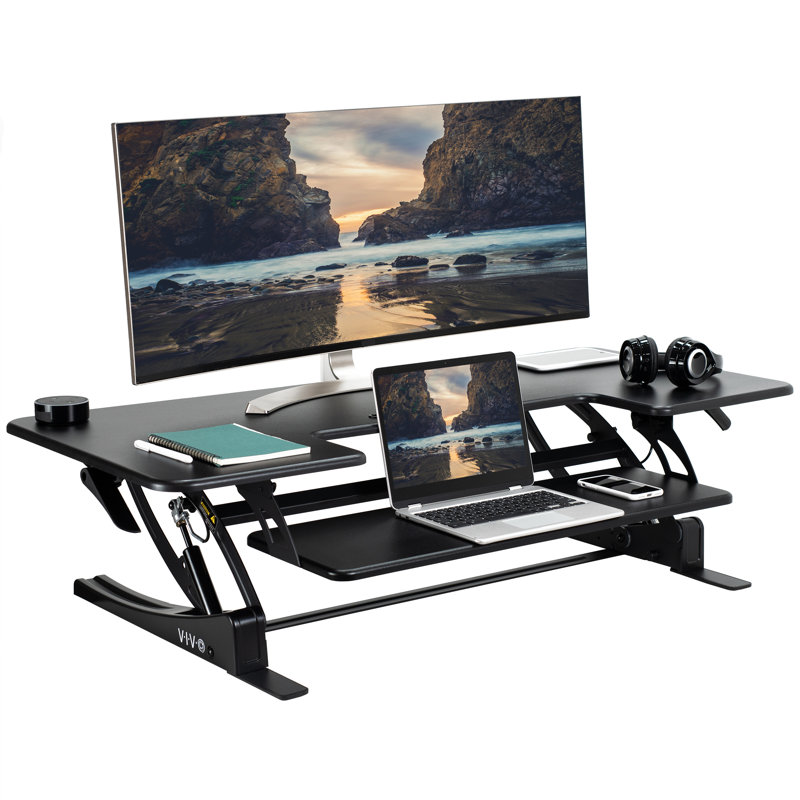 Support pour écran de bureau debout réglable en hauteur VIVO (DESK-V048V), Noir