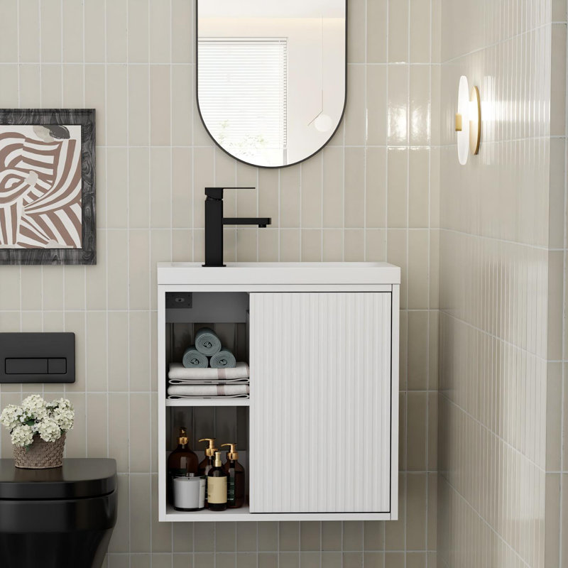 20" Wall Mounted Small Bathroom Vanity with Integrated Sink, Faucet, Drain, White