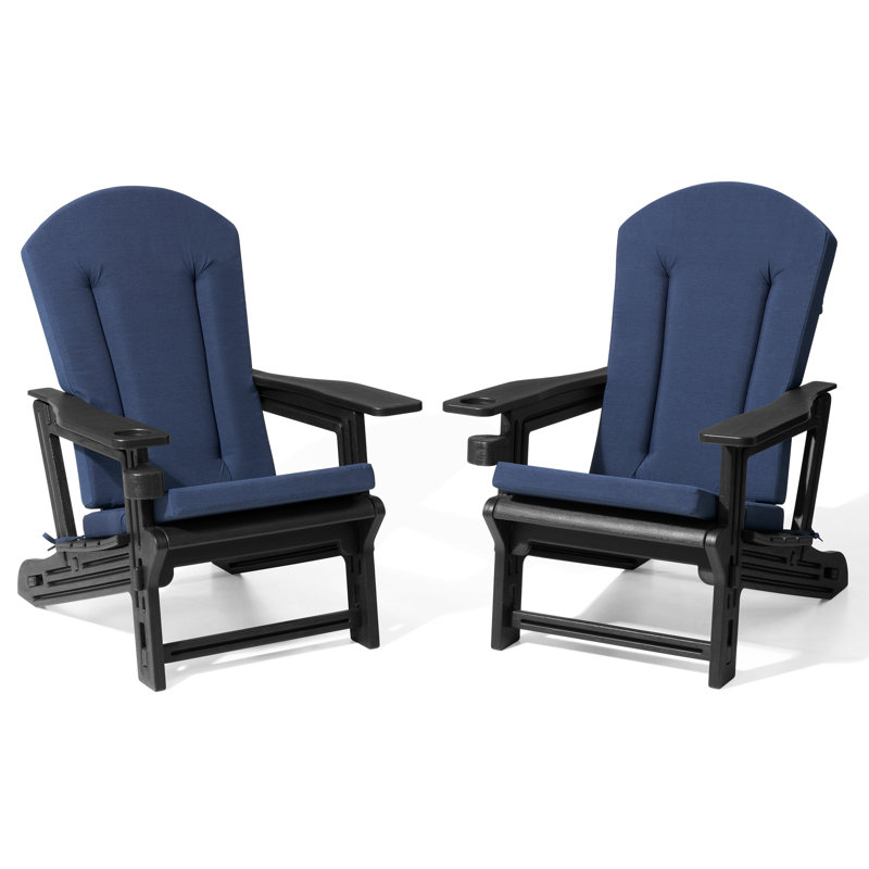 Ensemble de chaises d'extérieur Hdpe Adirondack avec coussins amovibles et porte-gobelet, Navy