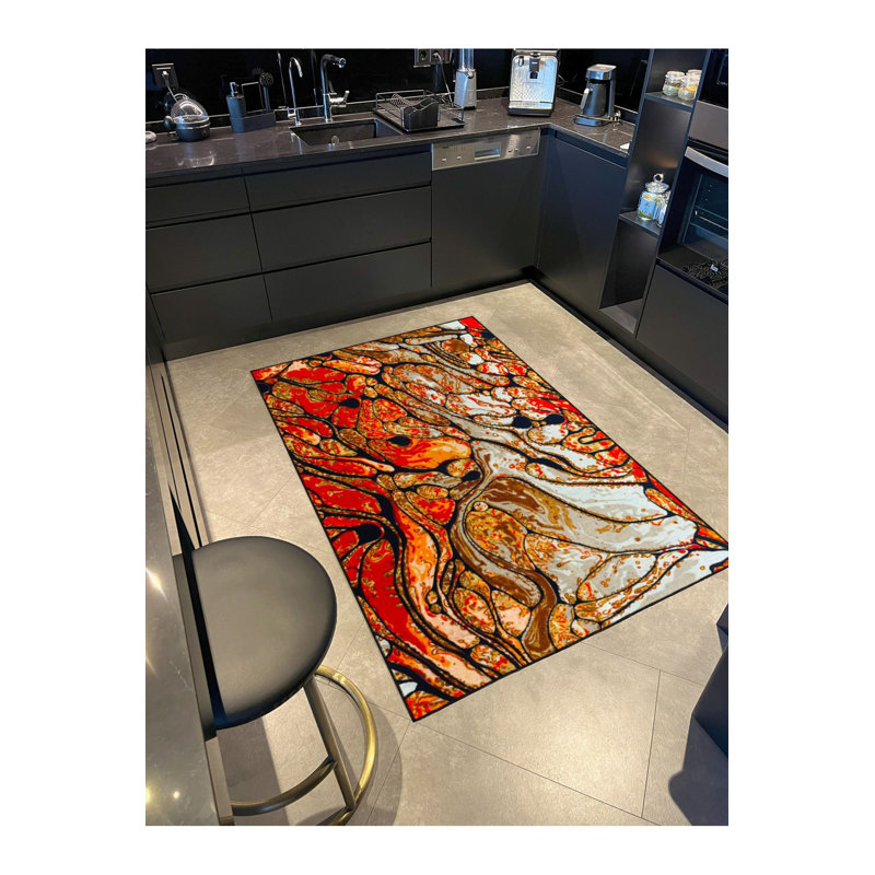 Tapis orange lavable à motif tissé orange, Sous-tapis rectangulaire de 3 pi 3 po x 4 pi 11 po