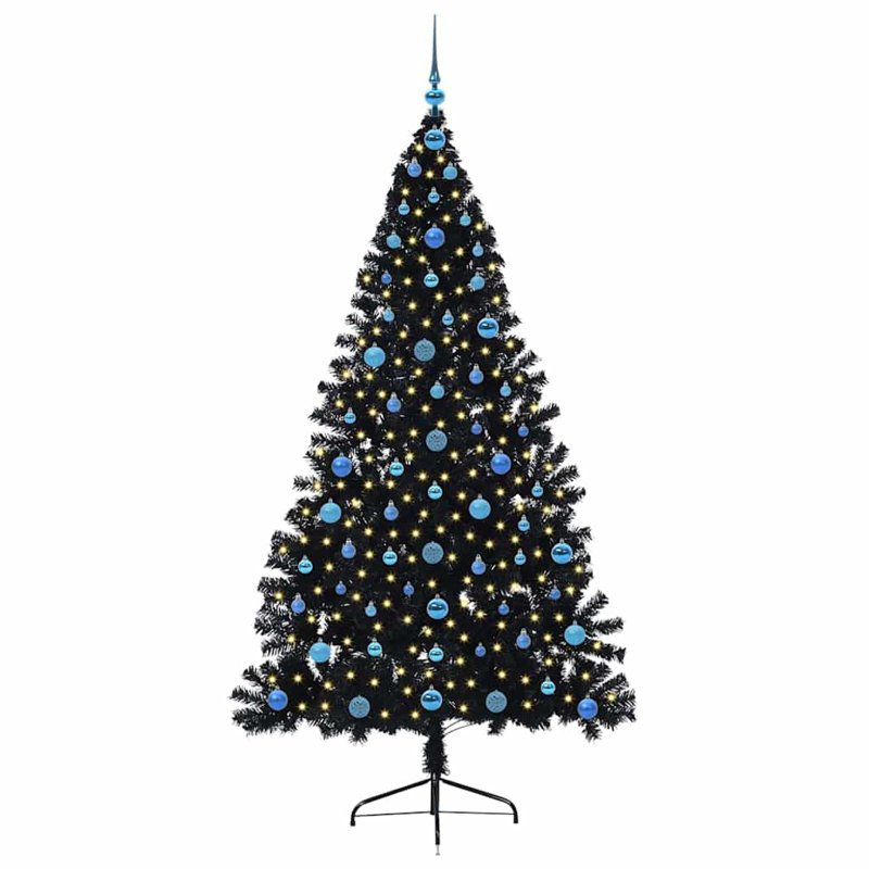 6.89' H Lighted Artificial Christmas Tree, Black, 210 cm, with 120 Blue Balls