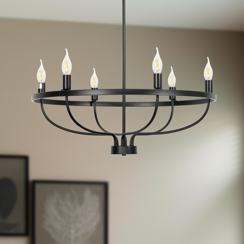 Lustre bougie rétro à 6 lumières Evanna, Noir