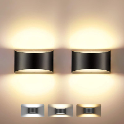 Indoor dimmable wall sconces sets of 2, 12w COB LED Aluminum , adjustable 3 color temperature, Fixtures for living room, stair, bedroom, (Black,2P).